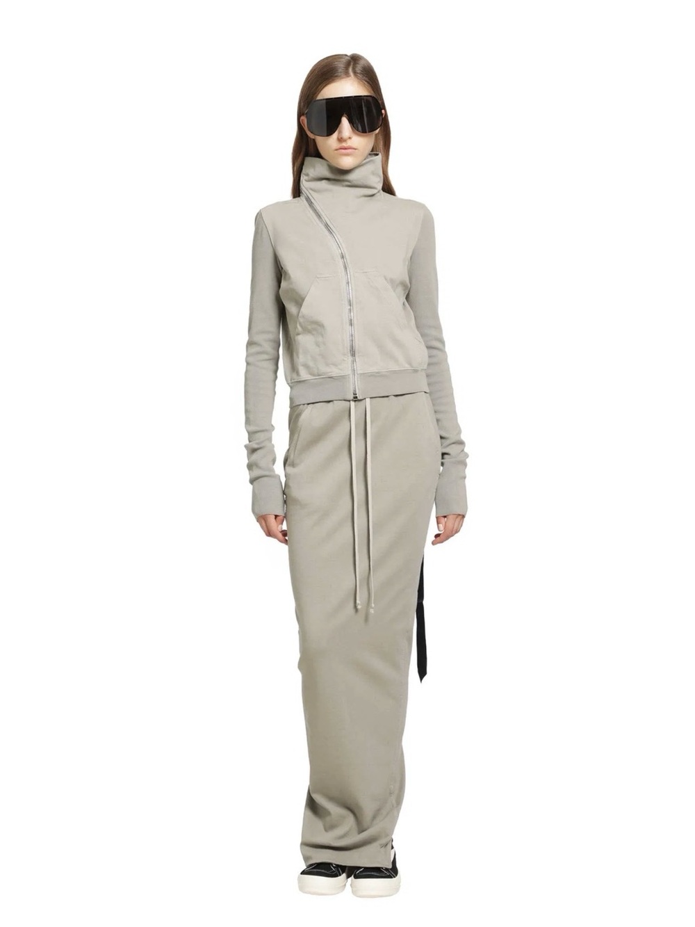 Rick Owens Long High-Waist Maxi Skirt in Light Gray